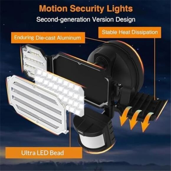 Motion Sensor Outdoor Lights, 48W 5200LM LED Security Lights, IP65 Waterproof - Picture 6 of 7